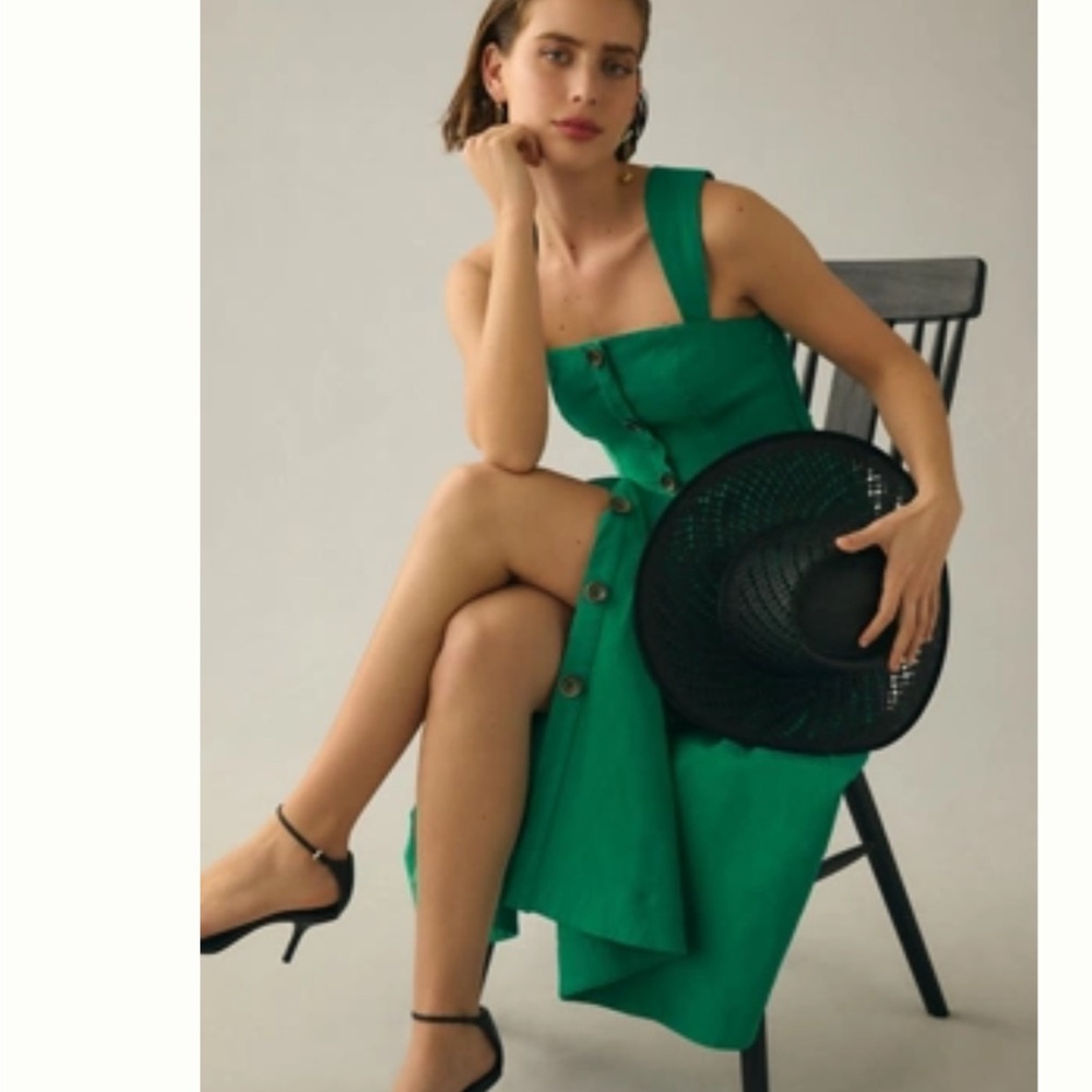 Anthropologie Maeve Vibrant Emerald Green Midi Dress
